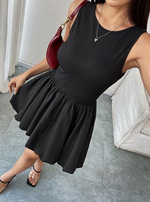 Women's Mini Dress Black Dress Graduation Dress Casual Dress A Line Dress  Basic Casual Vacation Daily Regular Fit Plain Sleeveless Crew Neck Black  Summer 2026 - CAD $59.99