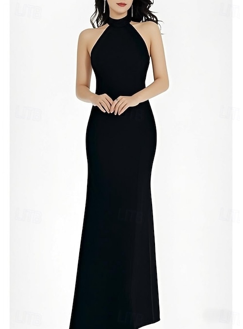 Mermaid / Trumpet Bridesmaid Dress Halter Neck Short Sleeve Elegant Floor  Length Satin with Bow(s) 2026 - CAD $259.99