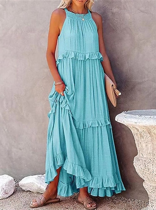 Women's Maxi Dress Casual Dress Swing Dress Basic Casual Vacation Casual Daily Loose Fit Plain Sleeveless Crew Neck Pink Light Purple Apricot Light