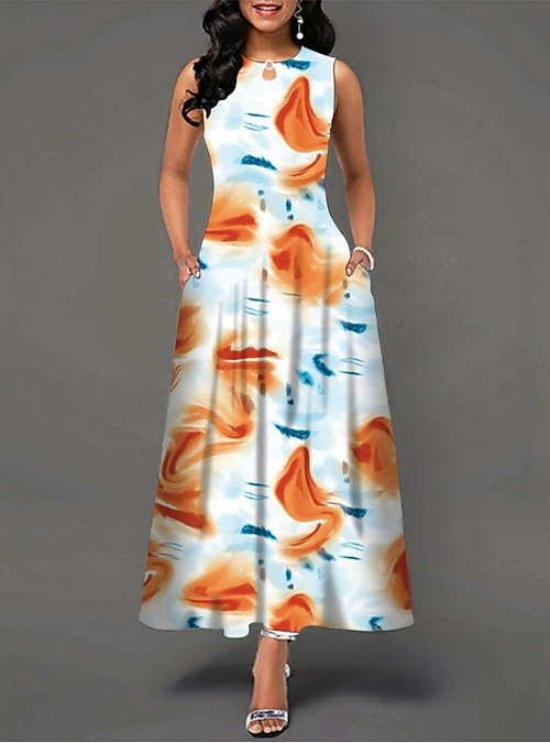 orange a line tank dress Orange Coral Long Tank Dress main image 0
