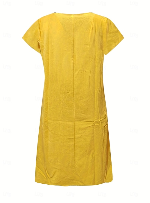 knee length dresses for ladies Purple Linen Short Sleeve Women Shift Linen Dresses 90922 – SimpleLinenLife