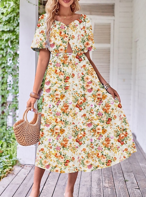 milkmaid dress with short sleeves Floral Ruffle Milkmaid Mini Dress