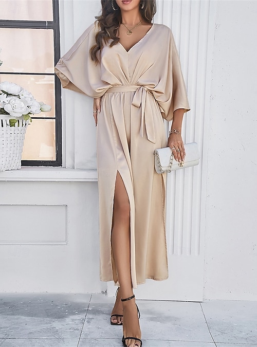 graduation shift dress Women's Maxi Dress Solid Color Dress Work Dresses Party Casual Formal Batwing Sleeve Formal Vacation Party Regular Fit Graphic Half Sleeve V Neck Black Champagne Wine Green 2026 HIGH-FASHION