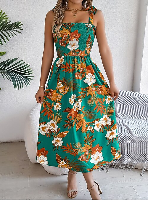 Valentine's Day Women's Normal Midi Dress Boho Chic Dresses Boho Dress Cami Dress  Off The Shoulder Dress Bohemia Stylish Classic Cold Shoulder Sleeveless  Vacation Party Date Form Fit Graphic Tropical 2026 -