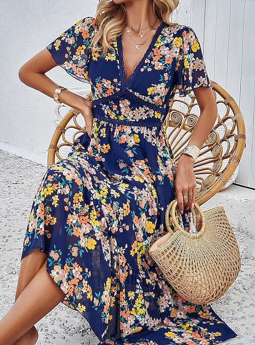 Women's Midi Dress Corset Dress A Line Dress Summer Dress Vacation Vacation  Daily Regular Fit Floral Short Sleeve V Neck Red Navy Blue Green Apricot  Summer 2026 - $48.99