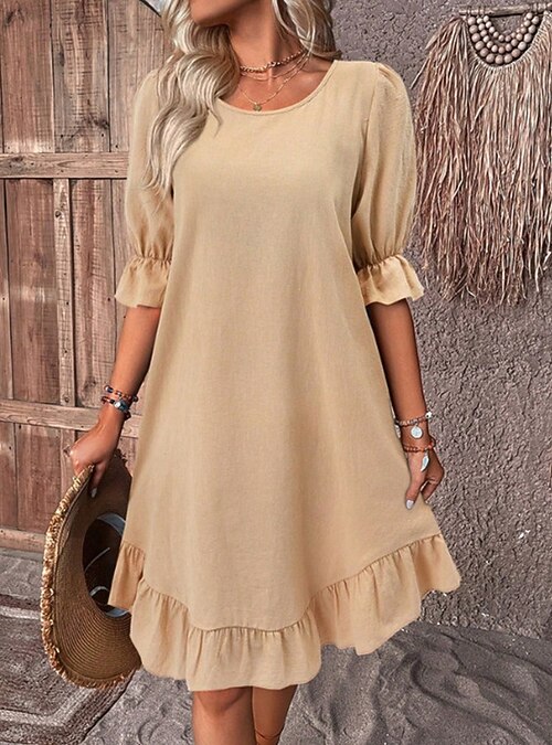 Women's Mini Dress Cotton Blend Cotton Linen Dresses Shift Dress Casual Dress Stylish Casual Daily Vacation Date Regular Fit Plain Half Sleeve Crew Neck Black Khaki Army Green Summer Spring 2026 - $23.99 Women's Mini Dress Cotton Blend Cotton Linen Dresses Shift Dress Casual Dress Stylish Casual Daily Vacation Date Regular Fit Plain Half Sleeve Crew Neck Black Khaki Army Green Summer Spring 2026 - $23.99