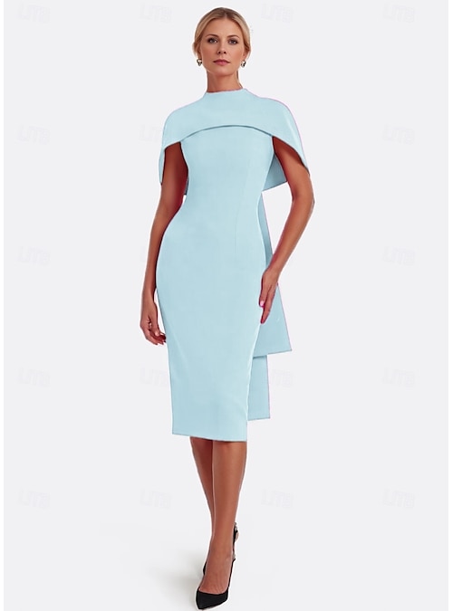 Sheath Column Ankle Length Cocktail Dresses Party Dresses Elegant Vintage  Short Sleeve Queen Anne Formal Stretch Crepe with Shawl 2026 - $136.99