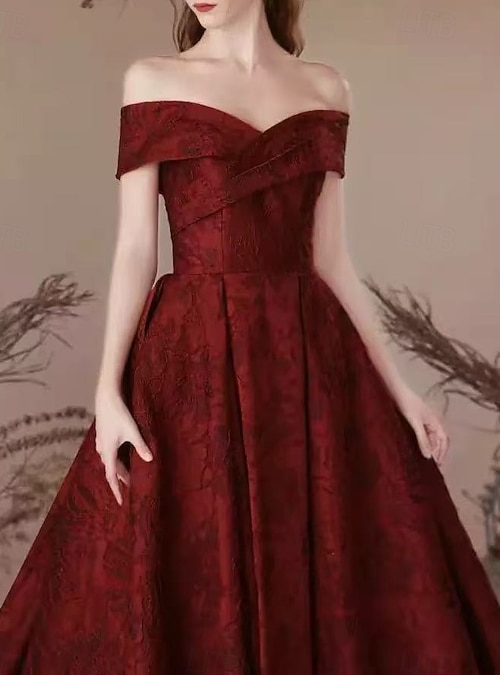 A-Line Prom Dresses Vintage Dress Prom Black Tie Gala Floor Length Short  Sleeve Off Shoulder Pocket Polyester Backless with Floral Print Pocket  Wedding Guest Dress 2026 - $191.99