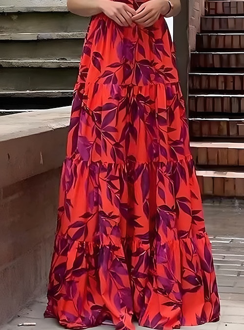Women's Maxi Dress Corset Dress Wrap Dress A Line Dress Ruffle Dress  Bohemia Vintage Boho Flared Sleeve Vacation Holiday Cocktail Party Floral  Graphic Short Sleeve Crew Neck Red 2026 - CAD $52.99