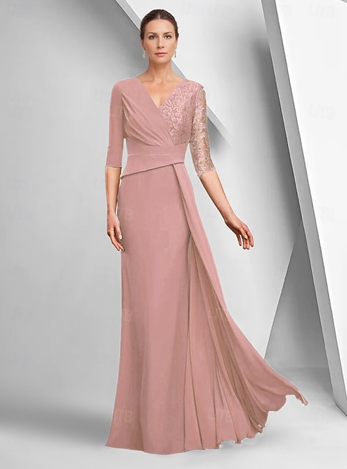 Sheath Column Dress Ankle Length Wedding Guest Dress Formal Dresses Evening Gown  Mother of the Bride Dress Half Sleeve Bateau Neck Elegant Formal Stretch  Fabric with Lace Tier Solid Color 2026 -