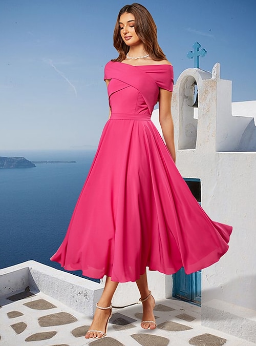 navy blue dress for baby girl Leely Women Black Satin Midi Work Dress A Line Boat Neck Sleeveless Semi Formal Dress main image 0