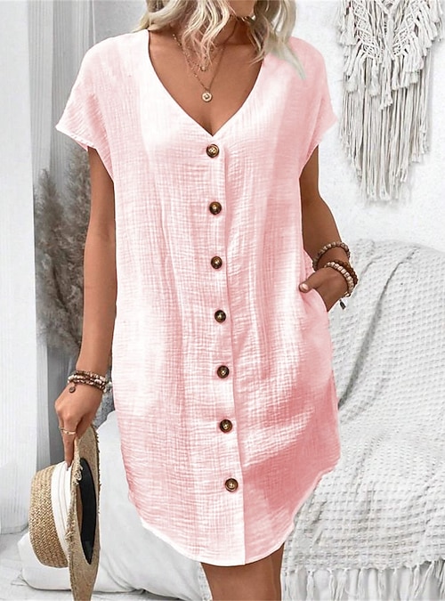 Women's Mini Dress Faux Cotton Linen Shift Dress Casual Dress Tank Dress Basic Casual Batwing Sleeve Casual Daily Vacation Loose Fit Plain Short