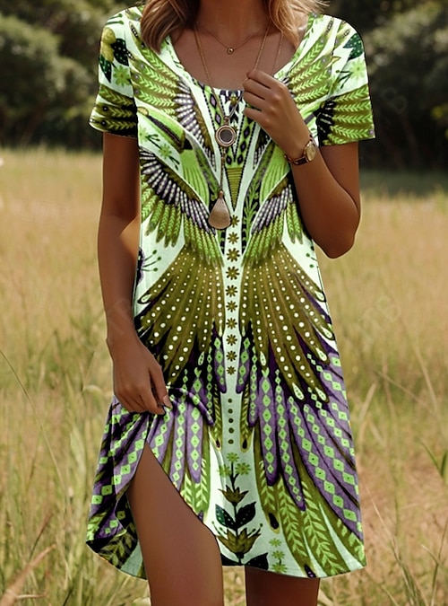 Women's Mini Dress Boho Casual Dress Petite Dress T Shirt Dress Tee Dress  Sundress Stylish Casual Vacation Casual Daily Regular Fit Graphic Short  Sleeve Crew Neck Maroon Pink Blue Green Spring 2026 -