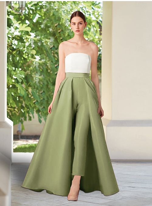 Jumpsuits with A-Line Detachable Skirt Formal Performance Sweep / Brush  Train Sleeveless Off Shoulder Belt / Sash Satin with Pleats 2026 - $201.29