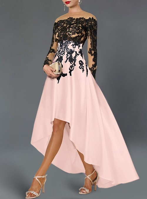 slim fit dress slacks Simple pink off shoulder satin long prom dress pink formal dress – dresstby main image 0