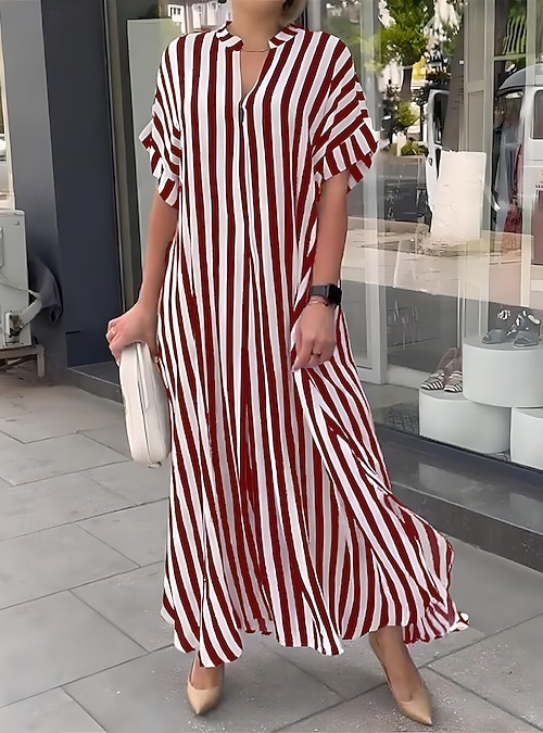 loose fitting work dresses Women's 2025 Spring New Half Sleeve Elegant and Work Dresses V-Neck Swing  Dress