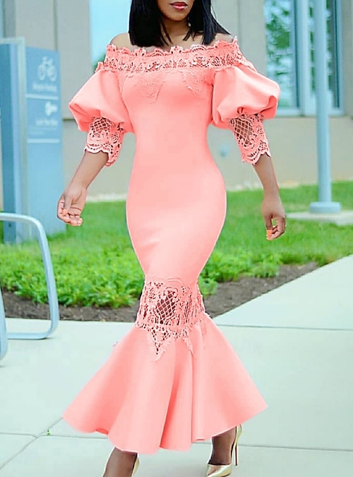 Kentucky Derby Women's Maxi Dress Sexy Dress Puff Sleeve Dress Elegant  Formal Party Wedding Guest Engagement Regular Fit Graphic 3/4 Length Sleeve  Off Shoulder Black White Pink Red 2026 - $68.99