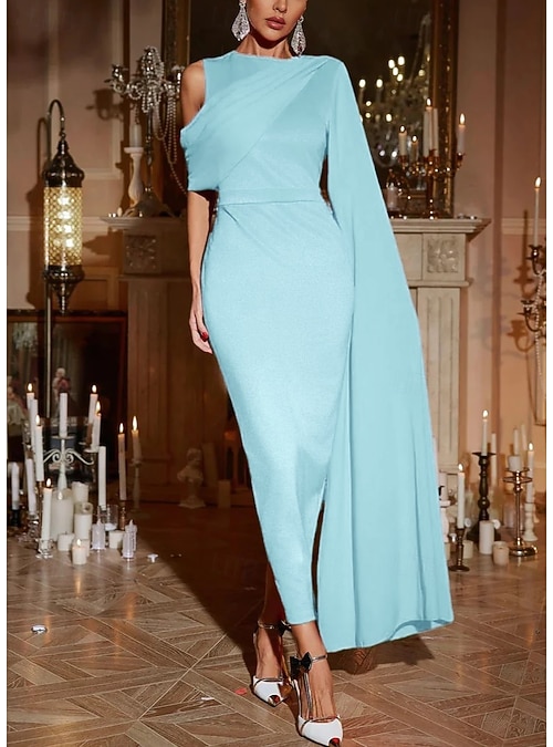 Sheath / Column Cocktail Dresses Elegant Dress Formal Wedding Guest Ankle Length Sleeveless Jewel Neck Pocket Stretch Crepe with Shawl Dresses 2026 - $170.99 Sheath / Column Cocktail Dresses Elegant Dress Formal Wedding Guest Ankle Length Sleeveless Jewel Neck Pocket Stretch Crepe with Shawl Dresses 2026 - $170.99