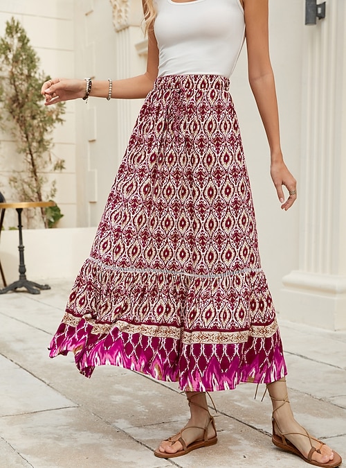 Falda Midi Mujer Elástica Básica Falda Larga Mujer Bohemia Playa