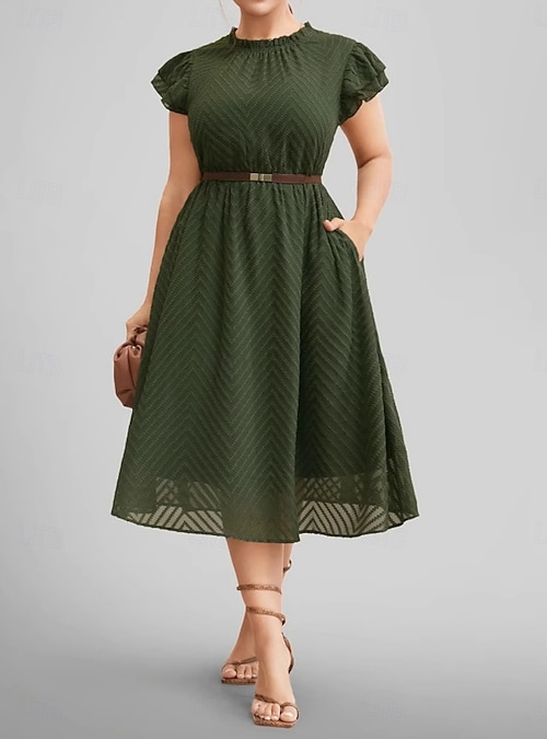 green emerald velvet dress Milumia Women's Elegant Belted Pleated Flounce Sleeve Long Dress Mint Green  Plain Large at Amazon Women's Clothing store main image 0