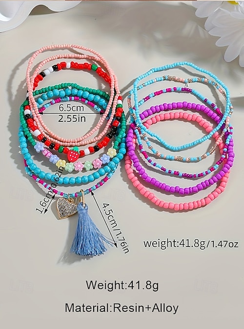 GIGB PBDK Set 5 Braccialetti Impilabili Con Perle E Perline, Elastici, Stile Bohémien, Oro E Argento