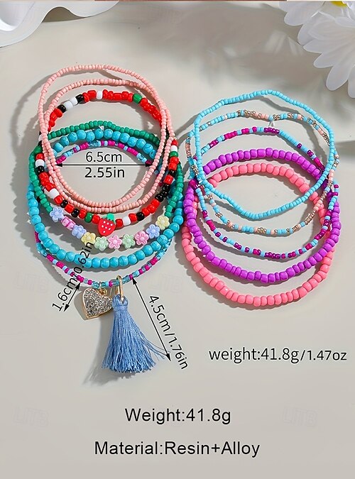 GIGB PBDK Set 5 Braccialetti Impilabili Con Perle E Perline, Elastici, Stile Bohémien, Oro E Argento