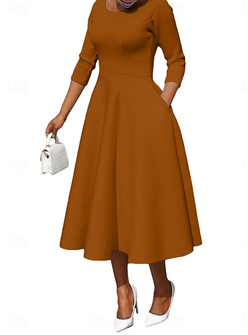 Women's Maxi Dress Swing Dress Basic Casual Vacation Daily Regular Fit  Plain 3/4 Length Sleeve U Neck Black White Pink Blue Summer 2026 - $34.99