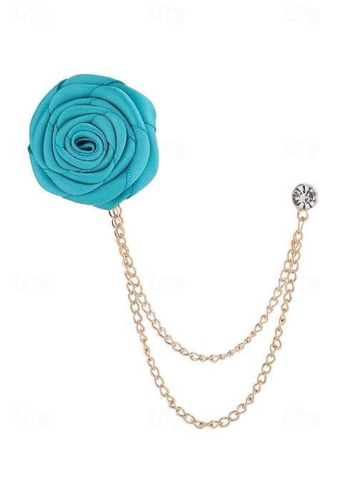 Spilla Da Bavero A Forma Di Rosa In Tessuto Con Foglia Oro – Accessorio Uomo Per Matrimonio E Tuxedo – Colore Champagne, 9x5 Cm