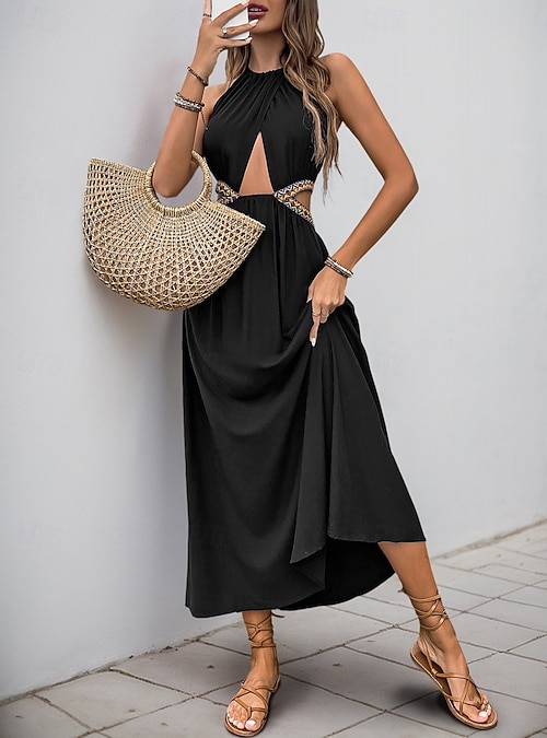 Women's Maxi Dress Black Dress Graduation Dress Casual Dress Cocktail Dress  Vacation Casual Daily Vacation Holiday Regular Fit Plain Sleeveless V Neck  Black Summer 2026 - 37.99