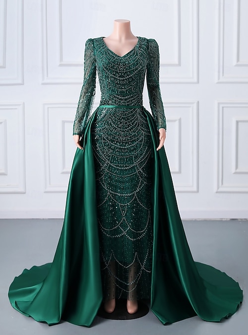 Casual Green Long Sleeve Dress Mermaid Prom Dress With Long Sleeves Emerald  Green Sequin Dress 14