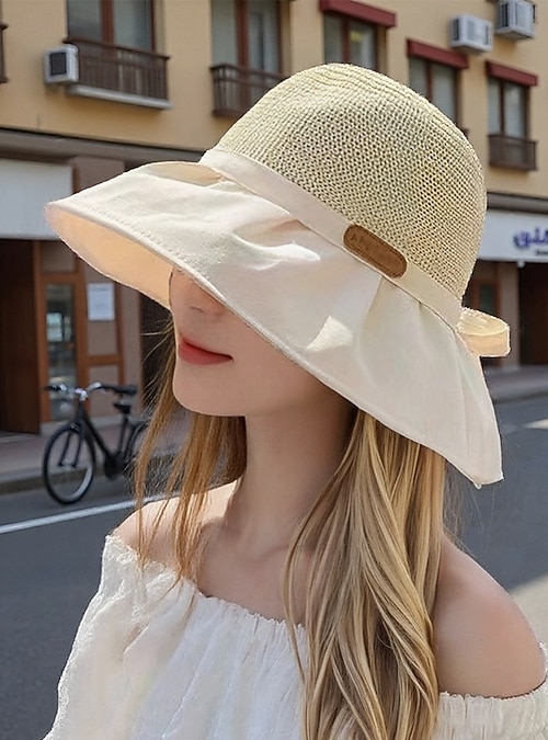 Cappello Paglia Donna Tesa Larga - Pieghevole Con Fiocco, Protezione UV - Foto 3