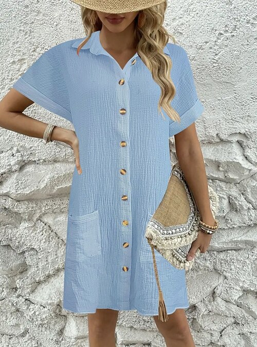 sleeveless shift dress pale blue linen Before You Say A Word Light Blue Linen Blend Mini Shift Dress