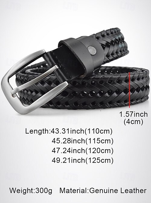 Men's Genuine Leather Braided Belt - Vintage Braided Design with Metal Buckle, Adjustable Fashion Dress Belt for Casual, Business and Formal Wear