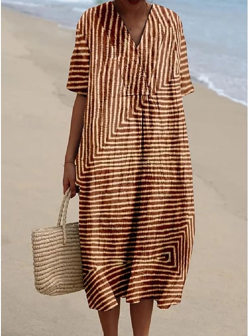 Zomerjurken voor dames, casual print, korte mouwen, midi