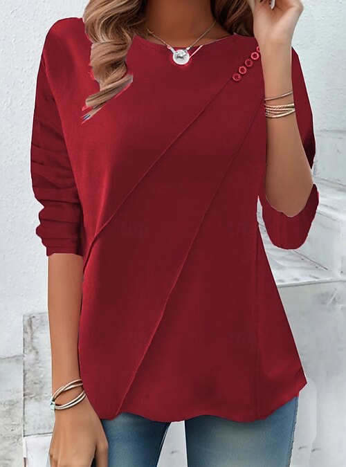 Camicie Casual Da Donna A Maniche Lunghe Con Scollo A V Solid Slim Streetwear Camicetta Con Bottoni Office Lady Loose All Match Primavera Autunno Orange Tops - 9