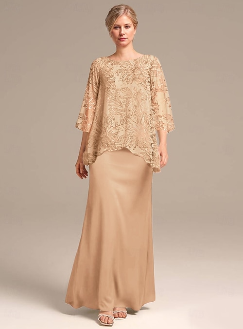 A-Line Mother of the Bride Dress Elegant Petite Scoop Neck Knee Length  Chiffon Half Sleeve with Pleats Solid Color 2026 - kr.1609