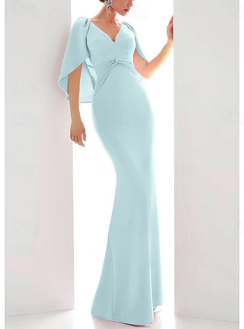 Sheath Column Floor Length Prom Dresses Evening Gown Ball Gown Formal Dress  Elegant Short Sleeve V Neck Formal Fall Stretch Chiffon with Ruched Ruffles  2026 - 160.99