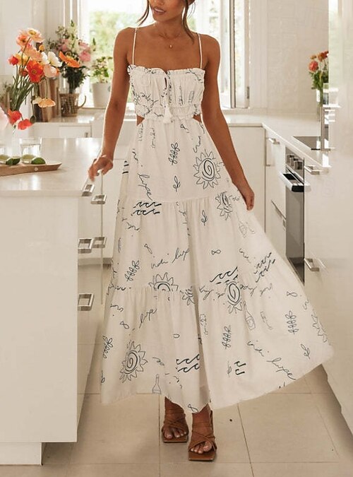 Women's Midi Dress Graduation Dress Floral Dress Slip Dress Print Dress  Fashion Outdoor Holiday Weekend Regular Fit Flower Sleeveless Spaghetti  Strap White Light Blue Summer 2026 - AU $46.39