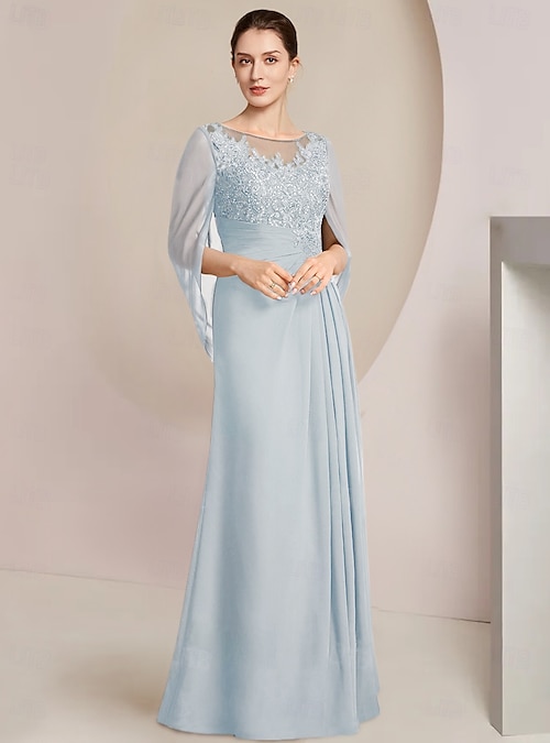 Sheath Column Dress Floor Length Wedding Guest Dress Formal Dresses Evening  Gown Mother of the Bride Dress Half Sleeve Jewel Neck Elegant Formal Chiffon  with Lace Side-Draped Solid Color 2026 - 201.99