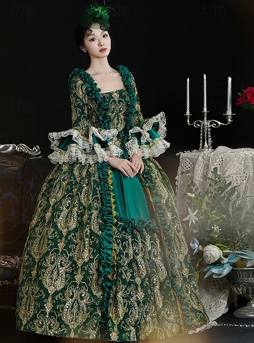 masquerade maxi dress Vintage Rococo Renaissance Maxi Dress Normal Juliet Sleeve Princess Queen Elizabeth Pleated Flounced Princess Square Neck Fancy Dress Women's