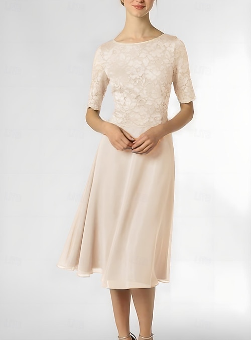 A-Line Knee Length Party Dress Cocktail Dress Wedding Guest Dress Mother of  the Bride Dress Half Sleeve Scoop Neck Elegant Petite Wedding Guest  Cocktail Party Wedding Party Chiffon with Pleats Solid 2026 -