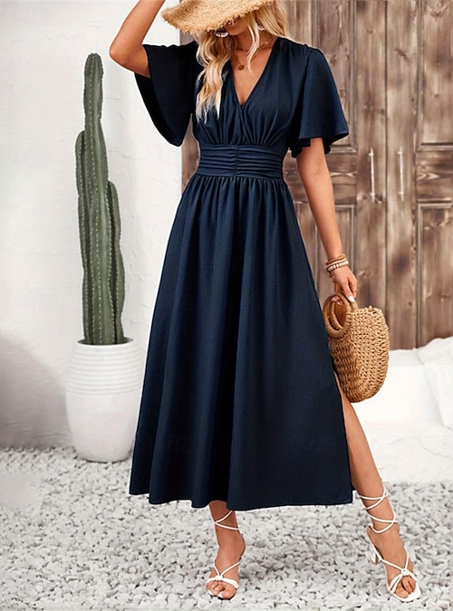 maxi black graduation dress Front Short Long Back Black Lace V Neck Homecoming Dresses Prom Gradua –  Anna PromDress main image 1