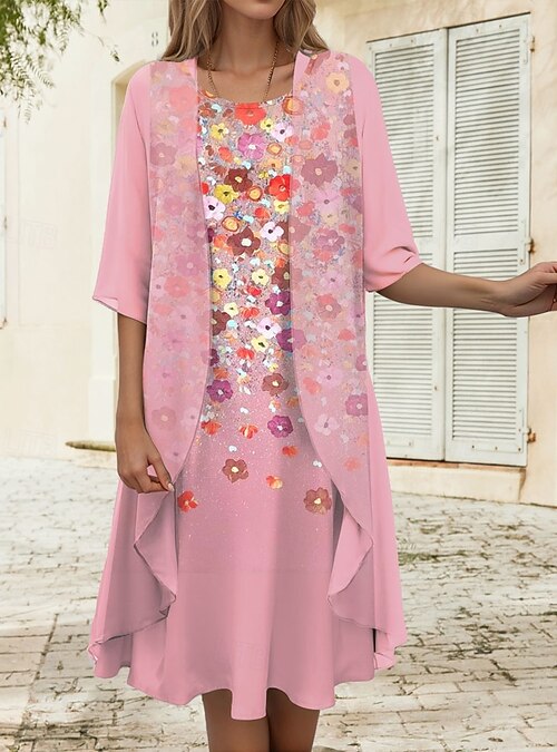 Women's Graduation Dress Midi Dress 2 Pieces Dress Set A Line Dress Vacation Casual Floral Graphic Print Half Sleeve Crew Neck Daily Pink Purple Green Summer Spring Loose Fit 2026 - $38.99 Women's Graduation Dress Midi Dress 2 Pieces Dress Set A Line Dress Vacation Casual Floral Graphic Print Half Sleeve Crew Neck Daily Pink Purple Green Summer Spring Loose Fit 2026 - $38.99