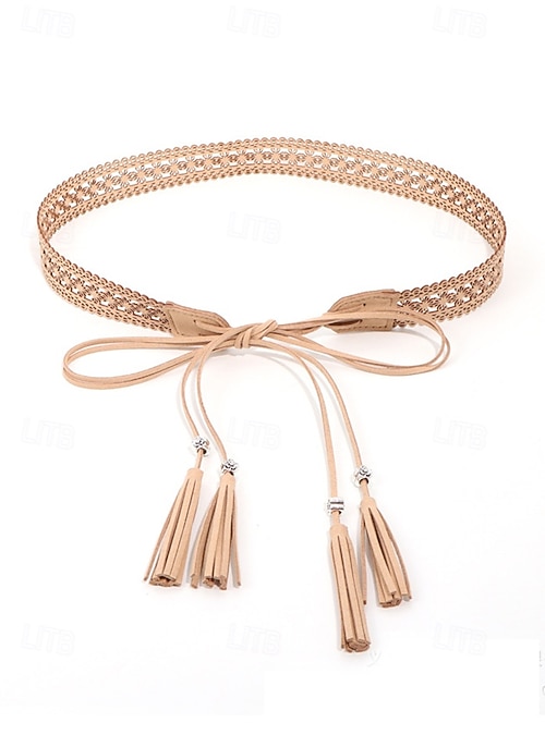 Boho PU Leather Tassel Belt Knotted Waist Belt for Dresses Vintage Buy 1pc Boho Thin Waist Rope Belt Women Simple Pu Leather  main image 2