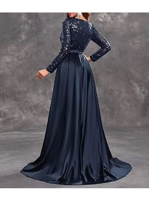 slim fit dress slacks Annie Tie Back Wrap Slit Mermaid Glitter Formal Dress