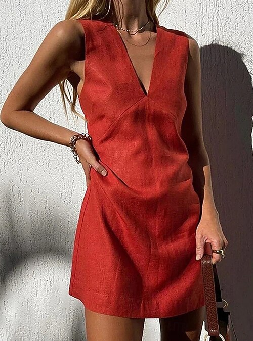 open lace back dress Sexy Short Red Summer Dress Beach Dress  FancyVestido