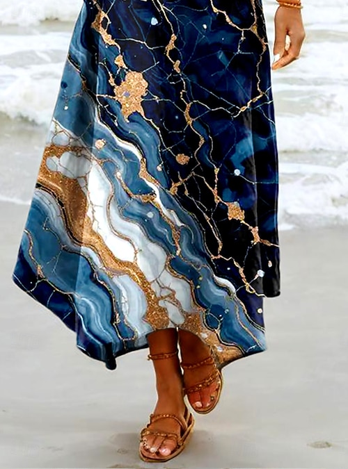 Women's Maxi Dress Sundress Shift Dress Vacation Casual Beach Party Beach Regular Fit Ombre Graphic Abstract Sleeveless V Neck Azure Summer Spring
