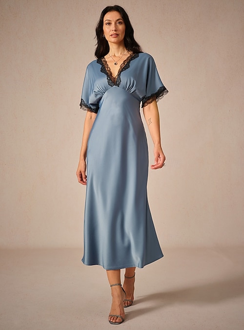Women's Maxi Dress Sheath Dress Elegant Stylish Wedding Party Daily Loose  Fit Solid Color Short Sleeve V Neck Blue Summer 2026 - ZAR R952