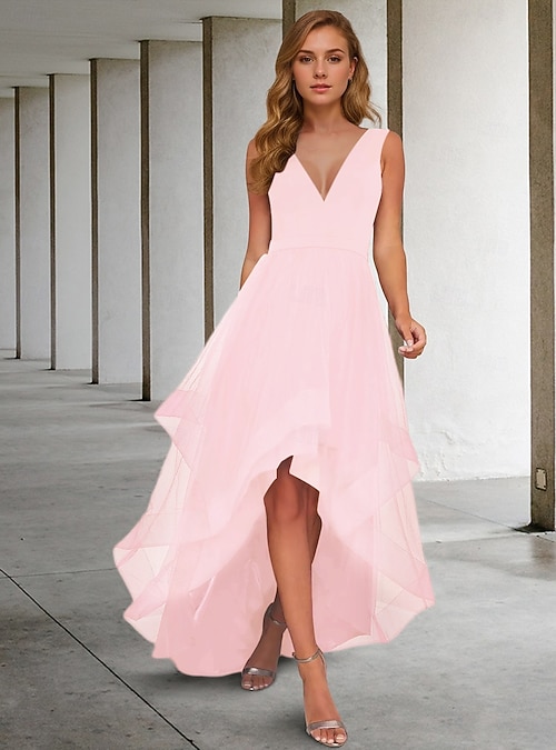 tea length semi formal dresses Tea-Length Strapless A-Line Semi-Formal Dress in Pink Dusty Rose / 4 main image 0