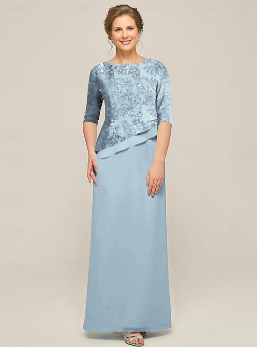 A-Line Mother of the Bride Dress Elegant Petite Scoop Neck Knee Length  Chiffon Half Sleeve with Pleats Solid Color 2026 - $171.99